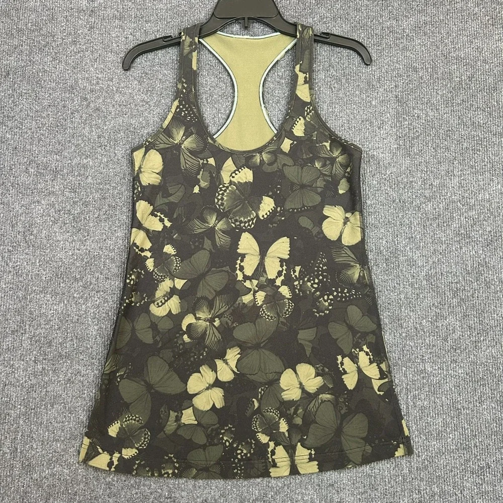 Lululemon Women's Racerback Tank Top Butterfly All Over Print Black Green